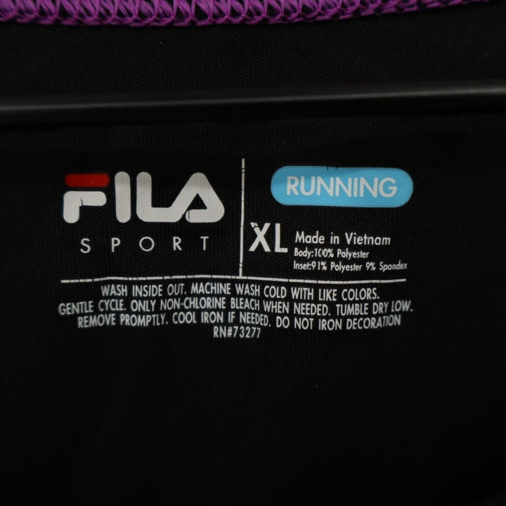 Fila Sport Running T Shirt Womens XL Purple Black Stretch Crew Neck Short Sleeve