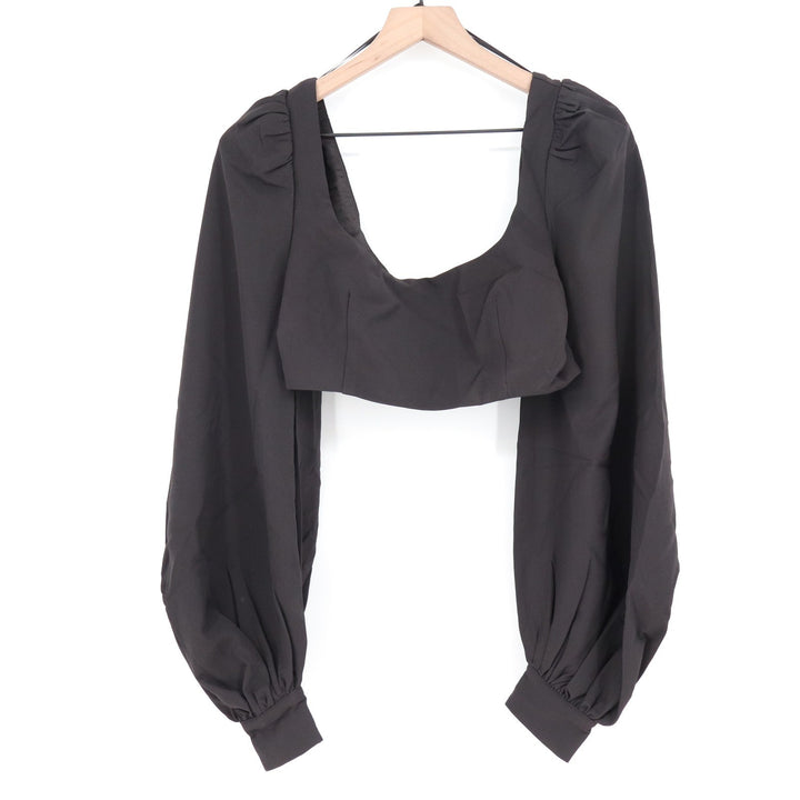 Naked Wardrobe The Statement Black Puff Sleeve Crop Top Size S