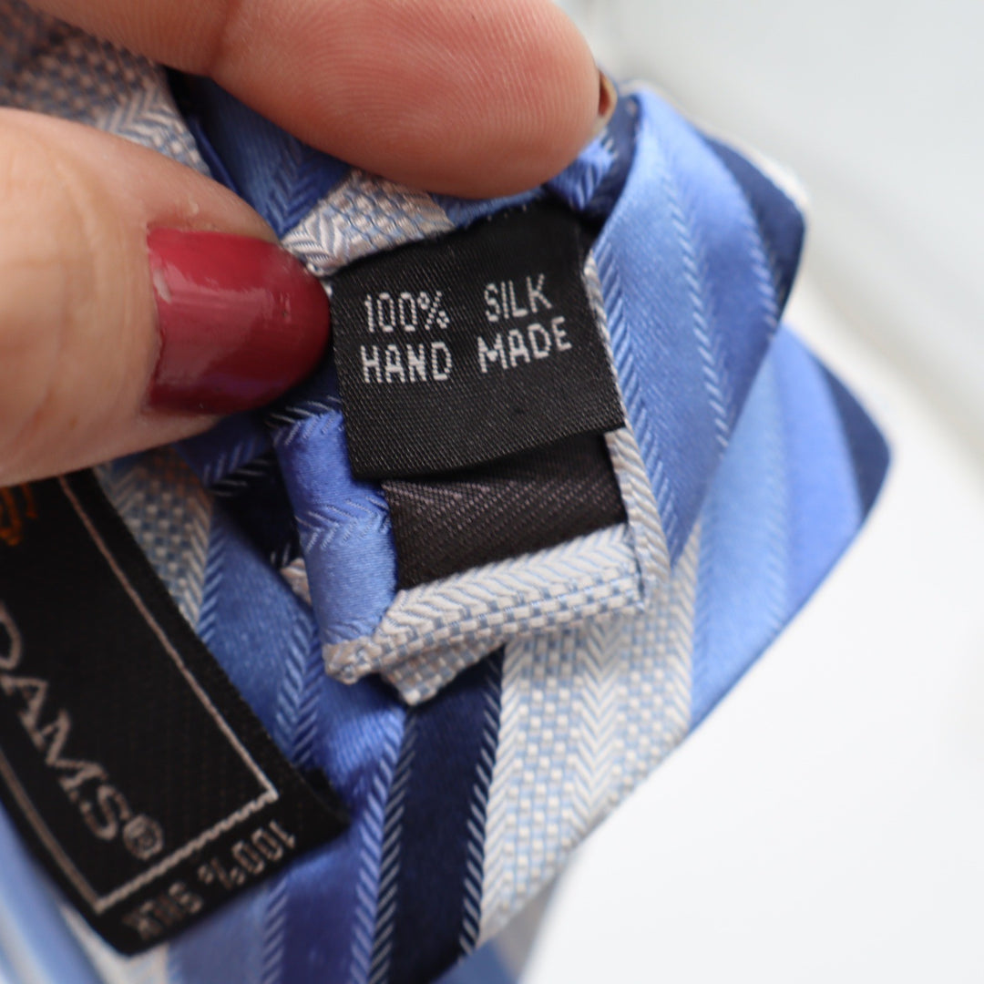 Stacy Adams Necktie Mens OS Striped Blue White Silk Hand Made Excellent