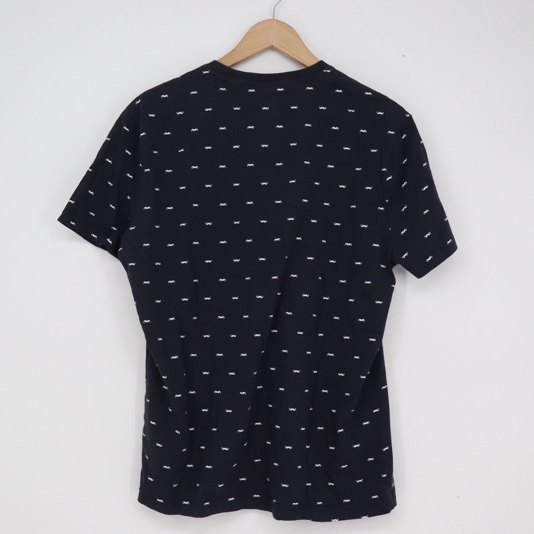 Original Penguin Mens Navy Blue Mustache Print Cotton T-Shirt Size L