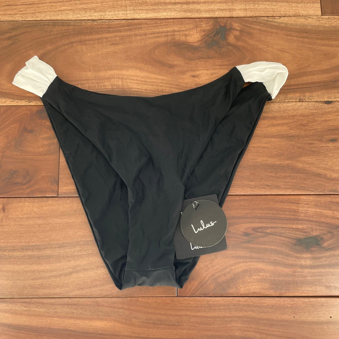 Lulus Oceanfront Energy Black Color Block Cheeky Bikini Bottoms Size L