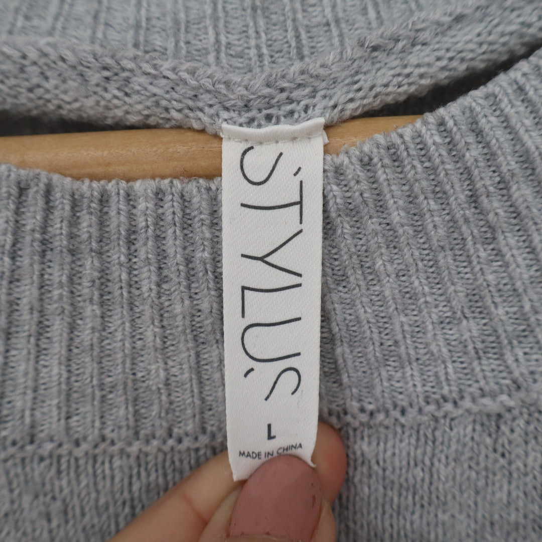 Stylus Womens Gray Crewneck Relaxed Fit Pullover Sweater Size Large