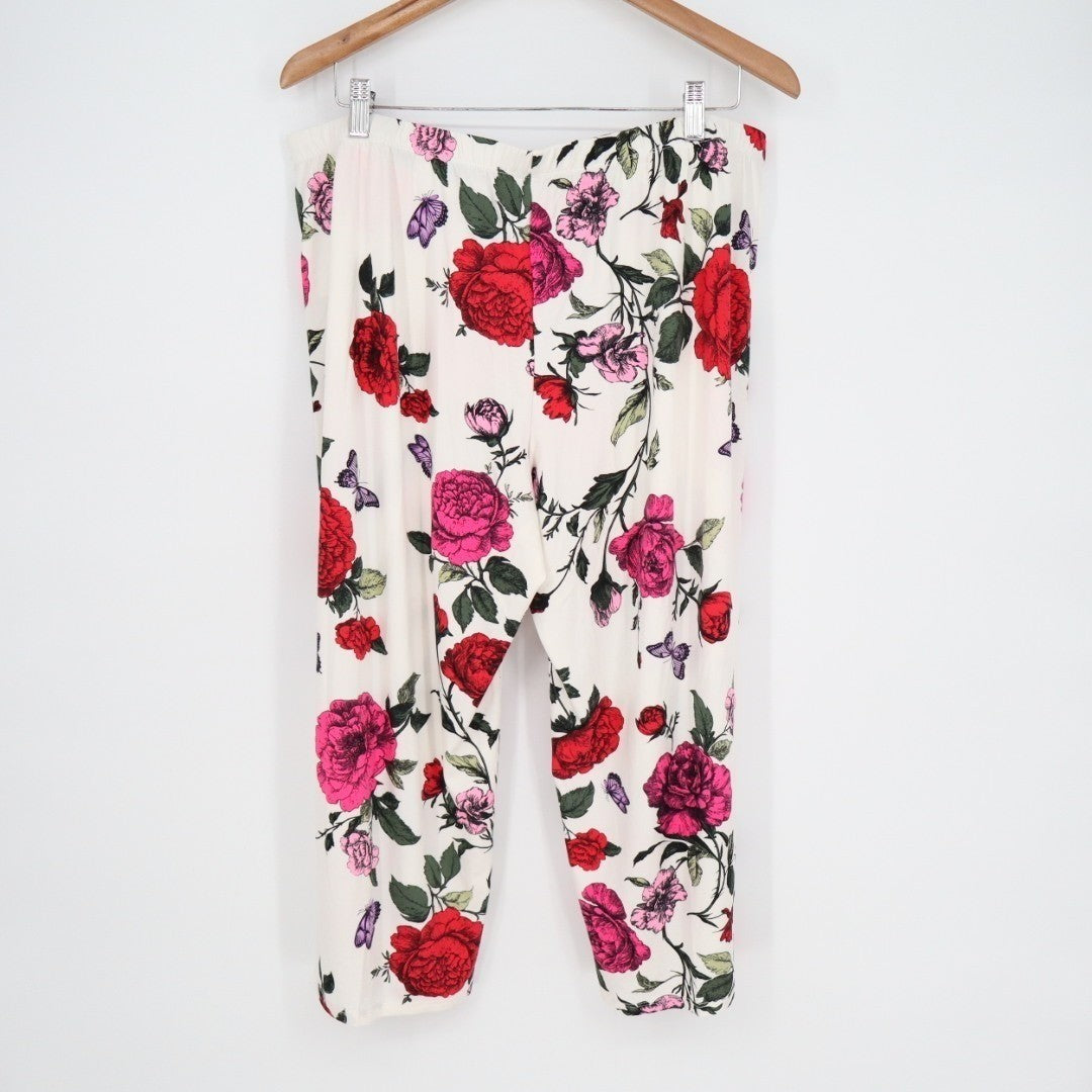 Linea Donatella 2-Piece Pajamas Set Womens XL White Floral Stretch Pullover