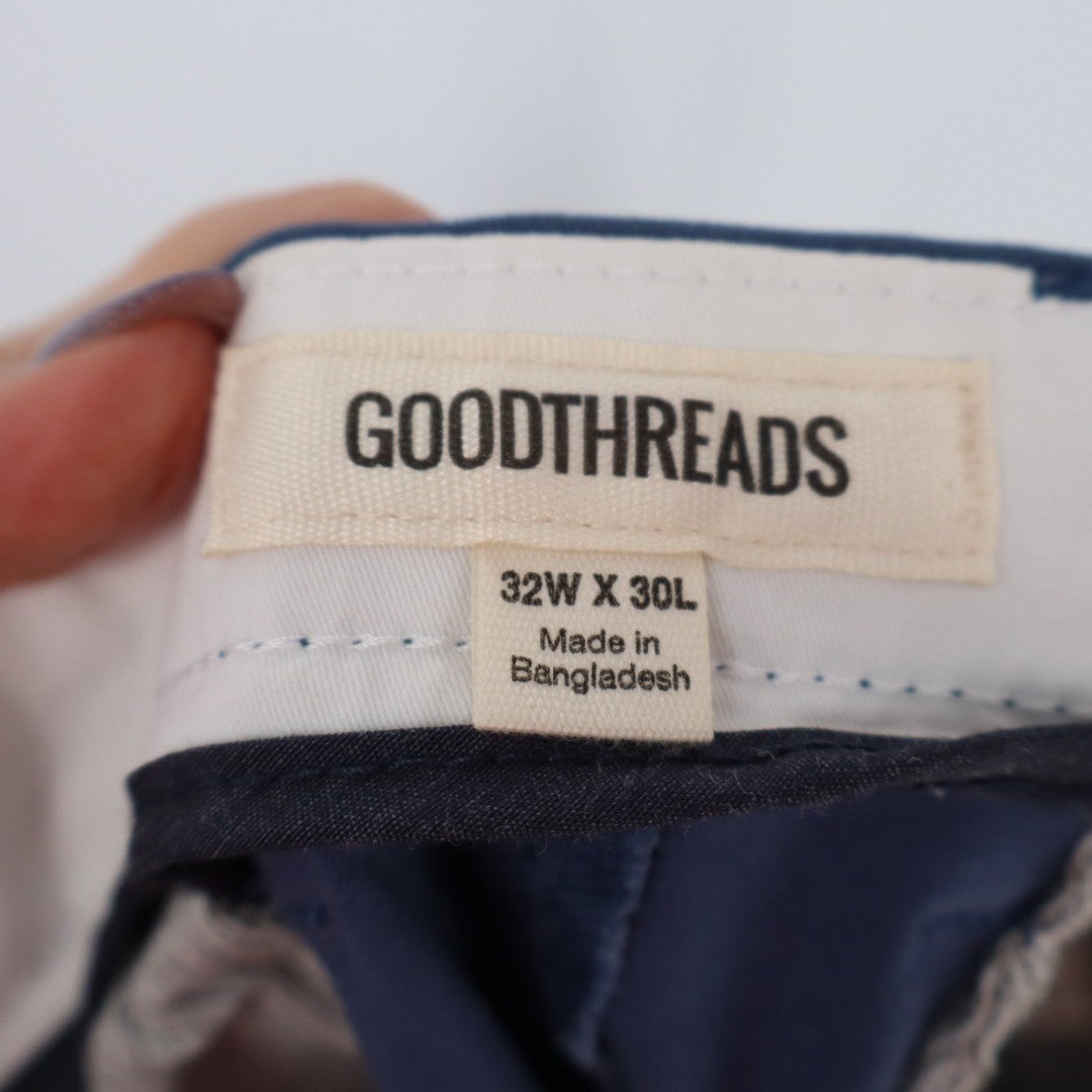 Goodthreads Chino Pants Men 32x30 Blue Cotton Stretch Straight Leg Slash Pockets