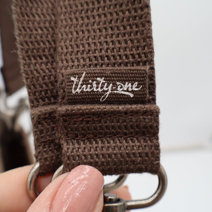 Thirty-One Woven Striped Shoulder Bag Brown Cream Canvas Tote