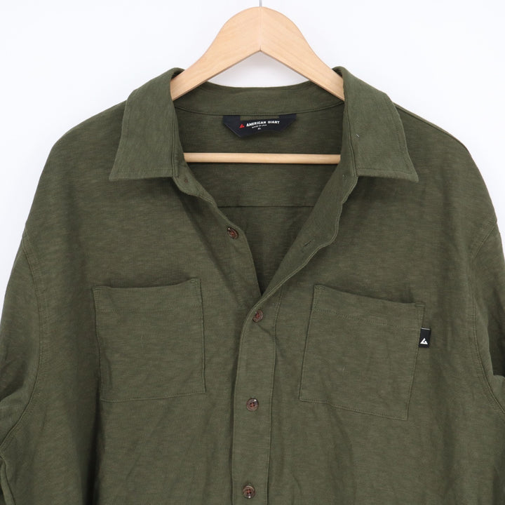 American Giant Premium Slub Shirt Mens XL Olive Cotton Long Sleeve Button Up
