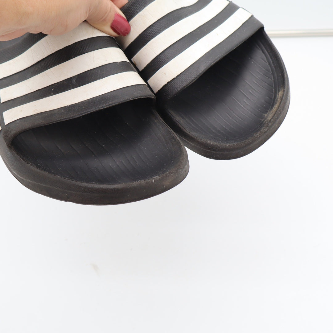 adidas Sandals Men 10 Adilette Aqua Black White Striped Slide Athletic Good