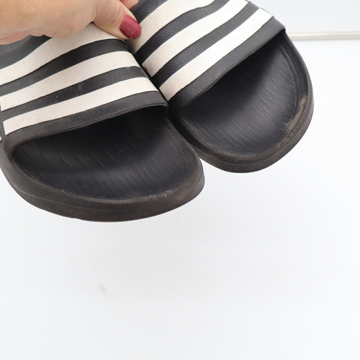 adidas Sandals Men 10 Adilette Aqua Black White Striped Slide Athletic Good