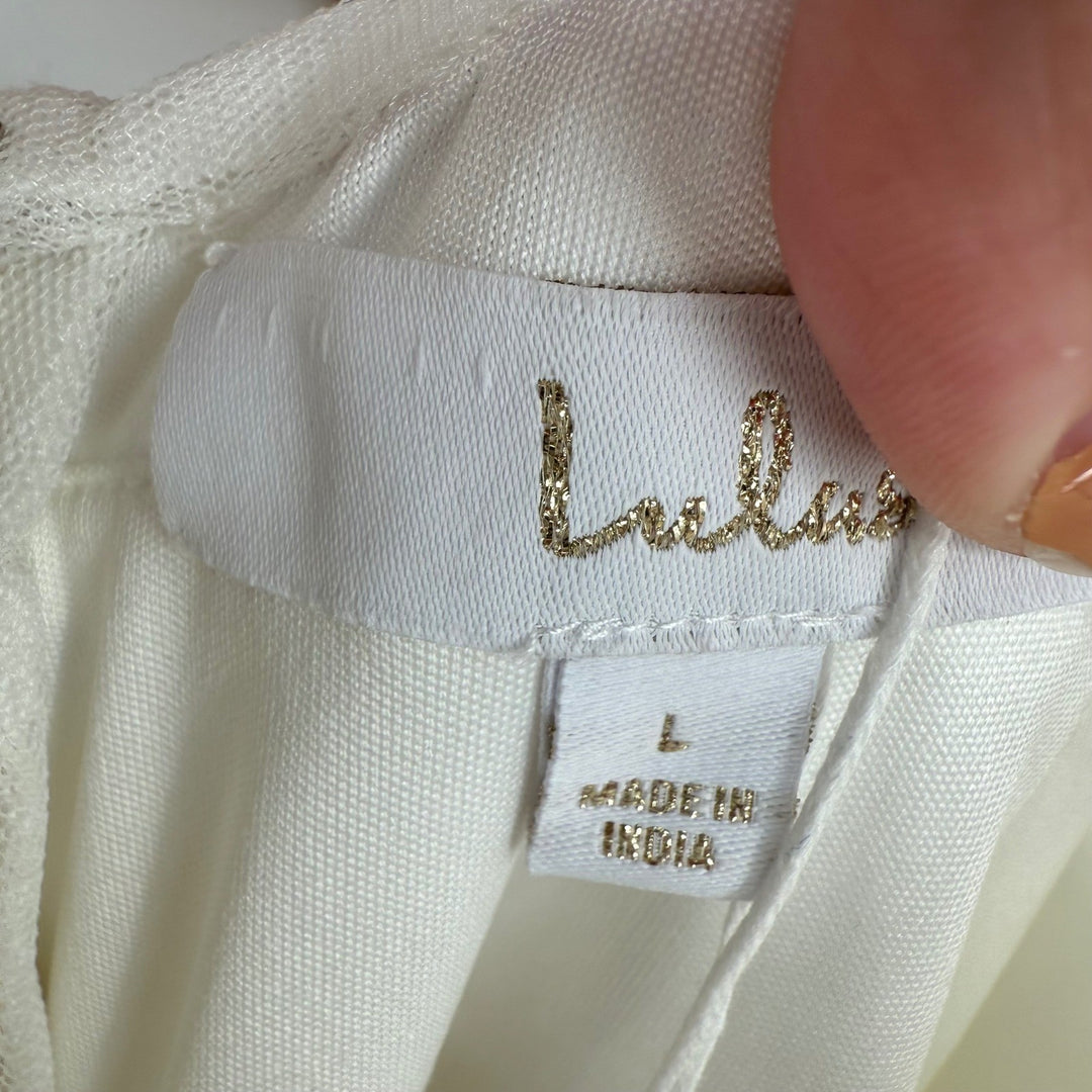 Lulus Stunning Vow White Beaded Sequin Maxi Dress Size L