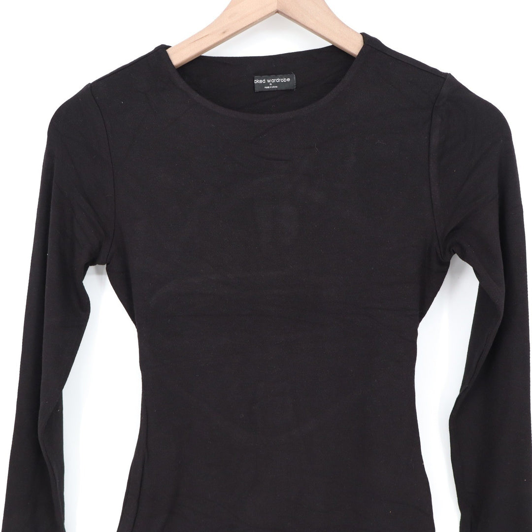 Naked Wardrobe Women's Black Long Sleeve Open Back Cutout Bodysuit M