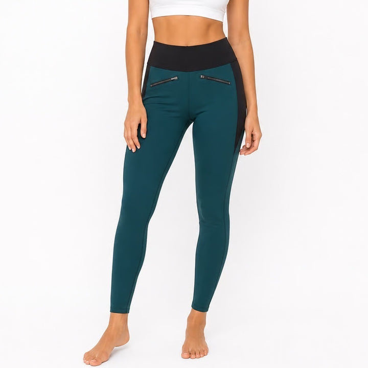 ADAY Throw It Higher Leggings Teal Black Colorblock Zipper Pockets XS