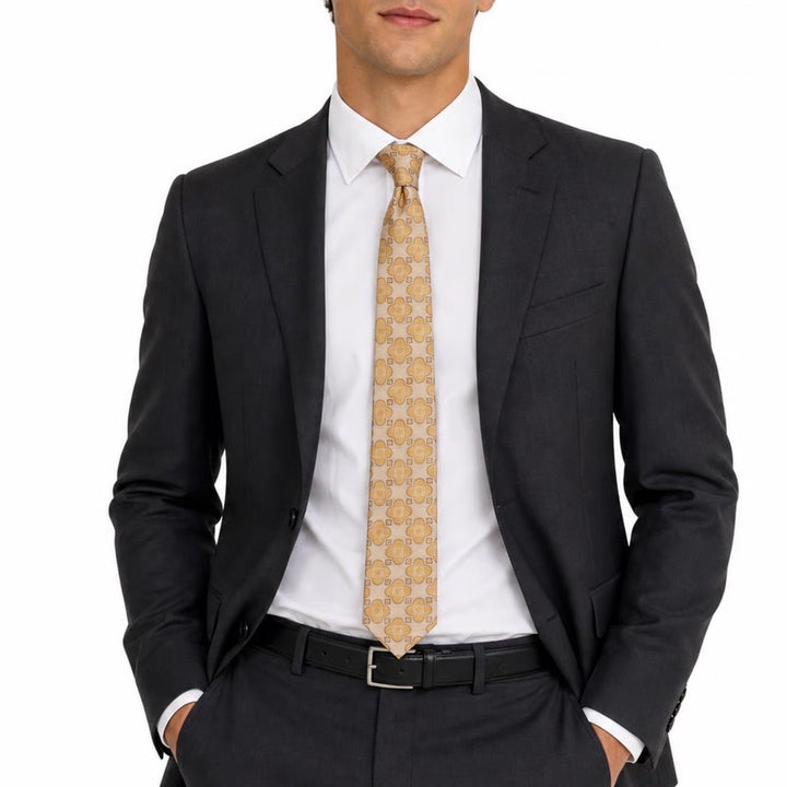 Jos A Bank Signature Collection Gold Geometric Silk Tie Made in Italy