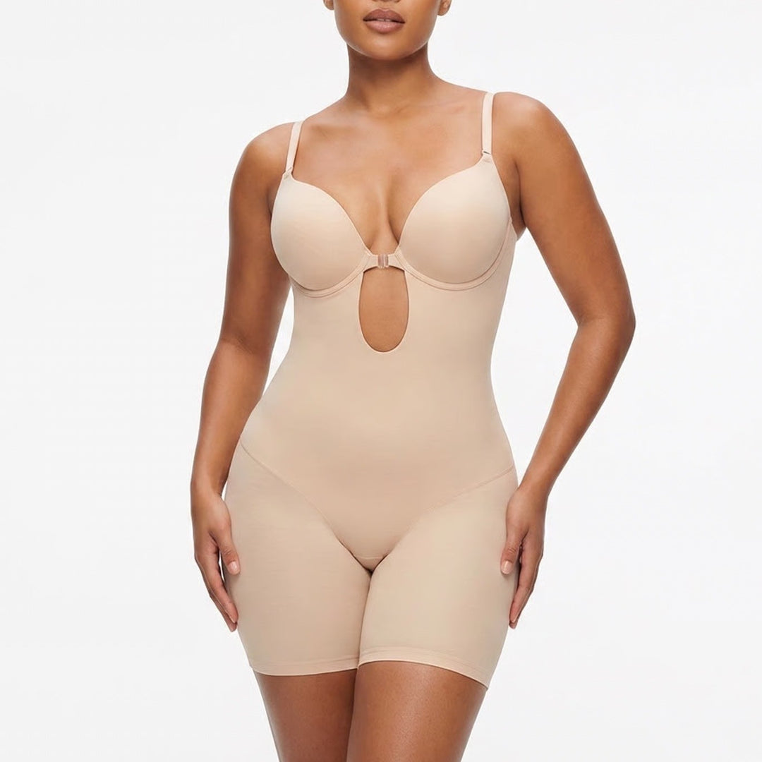Decorus Women Beige Backless Plunge Shapewear Bodysuit XXL
