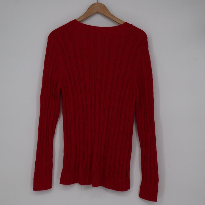 Croft & Barrow Mens Red Cable Knit V-Neck 100% Cotton Sweater Size L