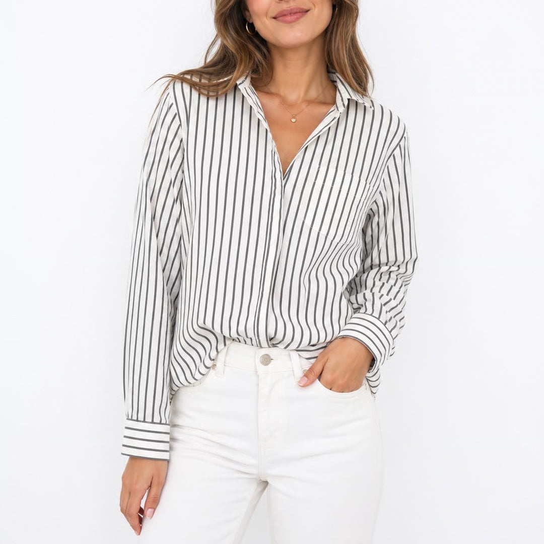 A New Day Womens XS Striped Button Down Shirt Black White Long Sleeve Workwear