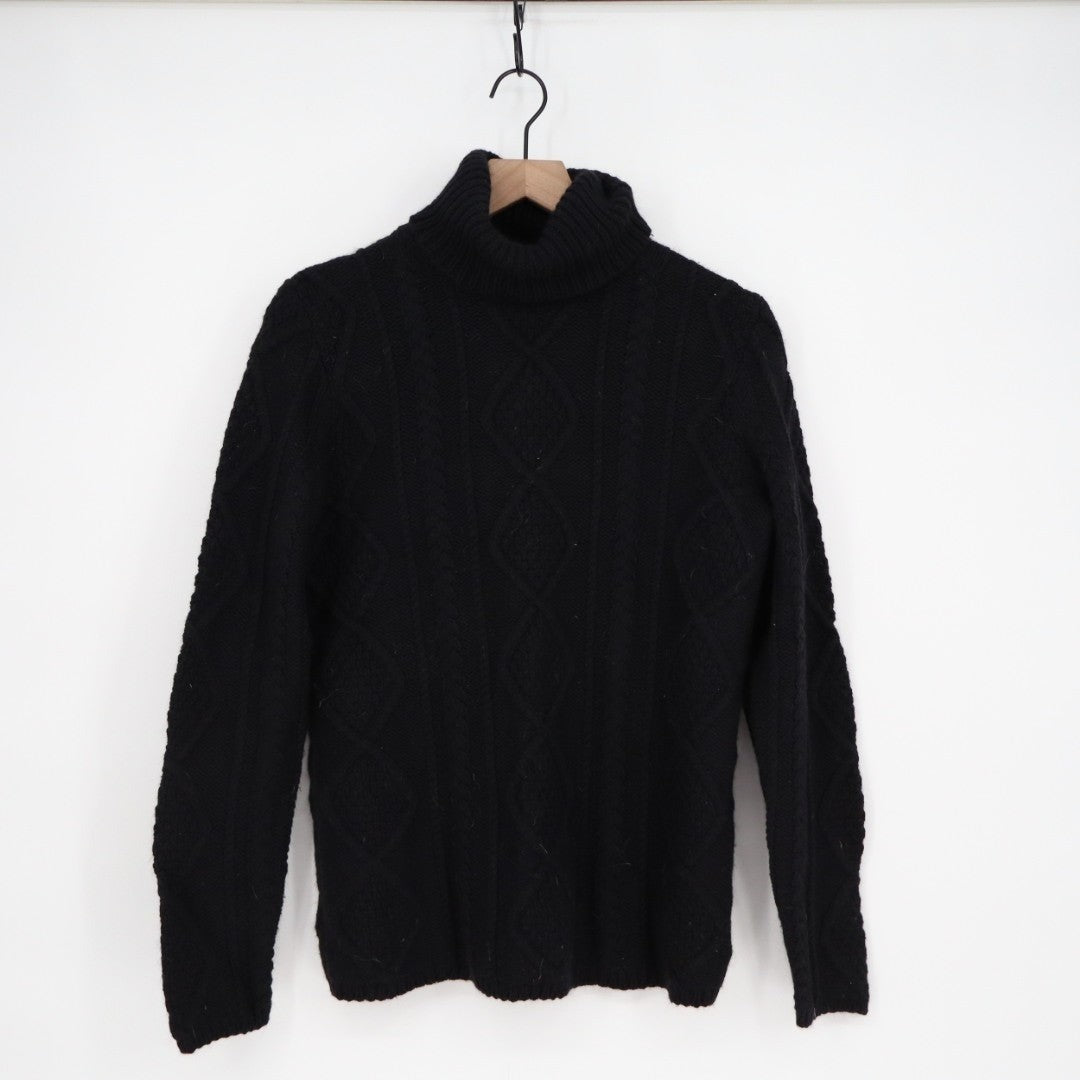 Eddie Bauer Sweater Womens Medium Black Cotton Cable Knit Turtleneck Ribbed