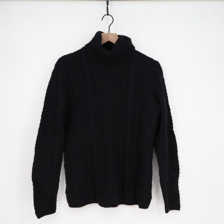 Eddie Bauer Sweater Womens Medium Black Cotton Cable Knit Turtleneck Ribbed