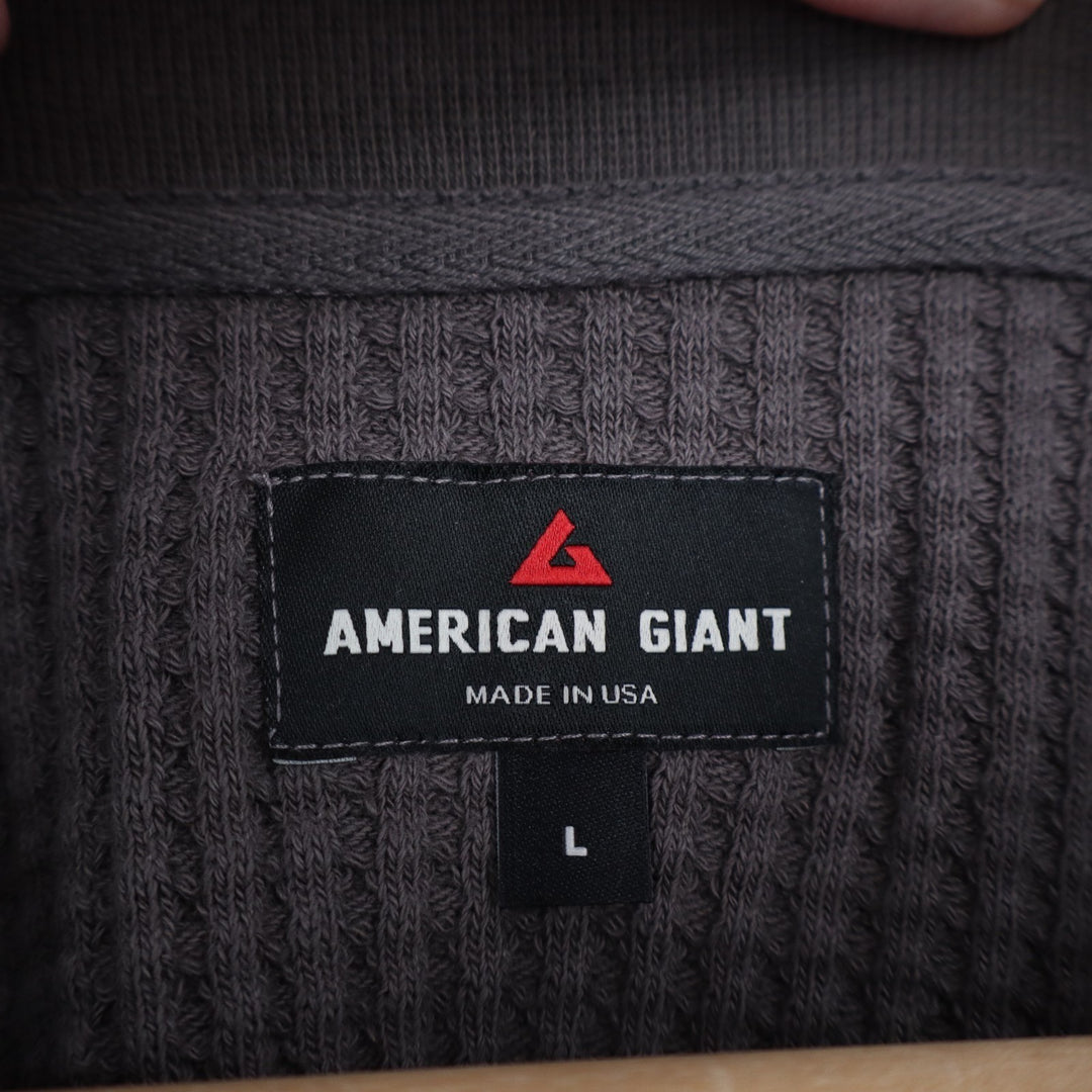 American Giant T-Shirt Men Large Gray Cotton Stretch Waffle Knit Henley Neck