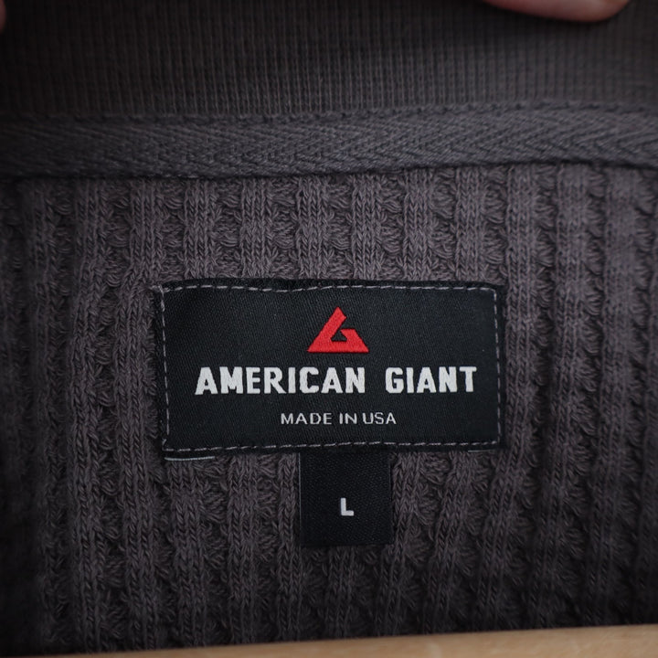 American Giant T-Shirt Men Large Gray Cotton Stretch Waffle Knit Henley Neck