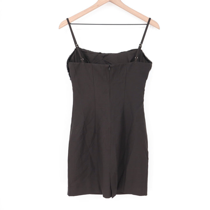 Naked Wardrobe Black Faux Fur Trim Cutout Mini Dress Small