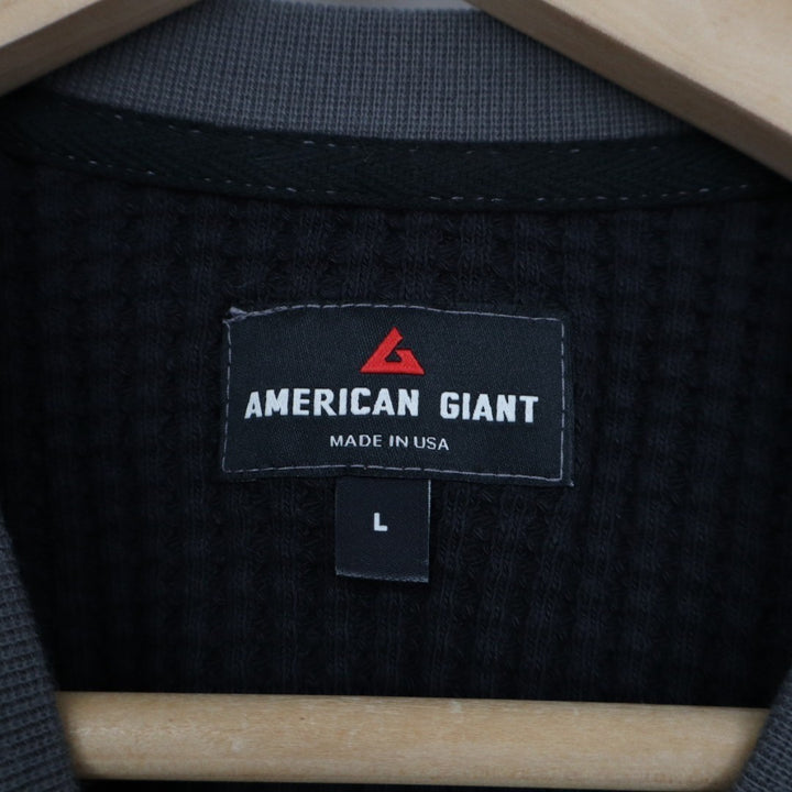 American Giant T-Shirt Mens L Black Gray Colorblock Cotton Stretch Waffle Knit