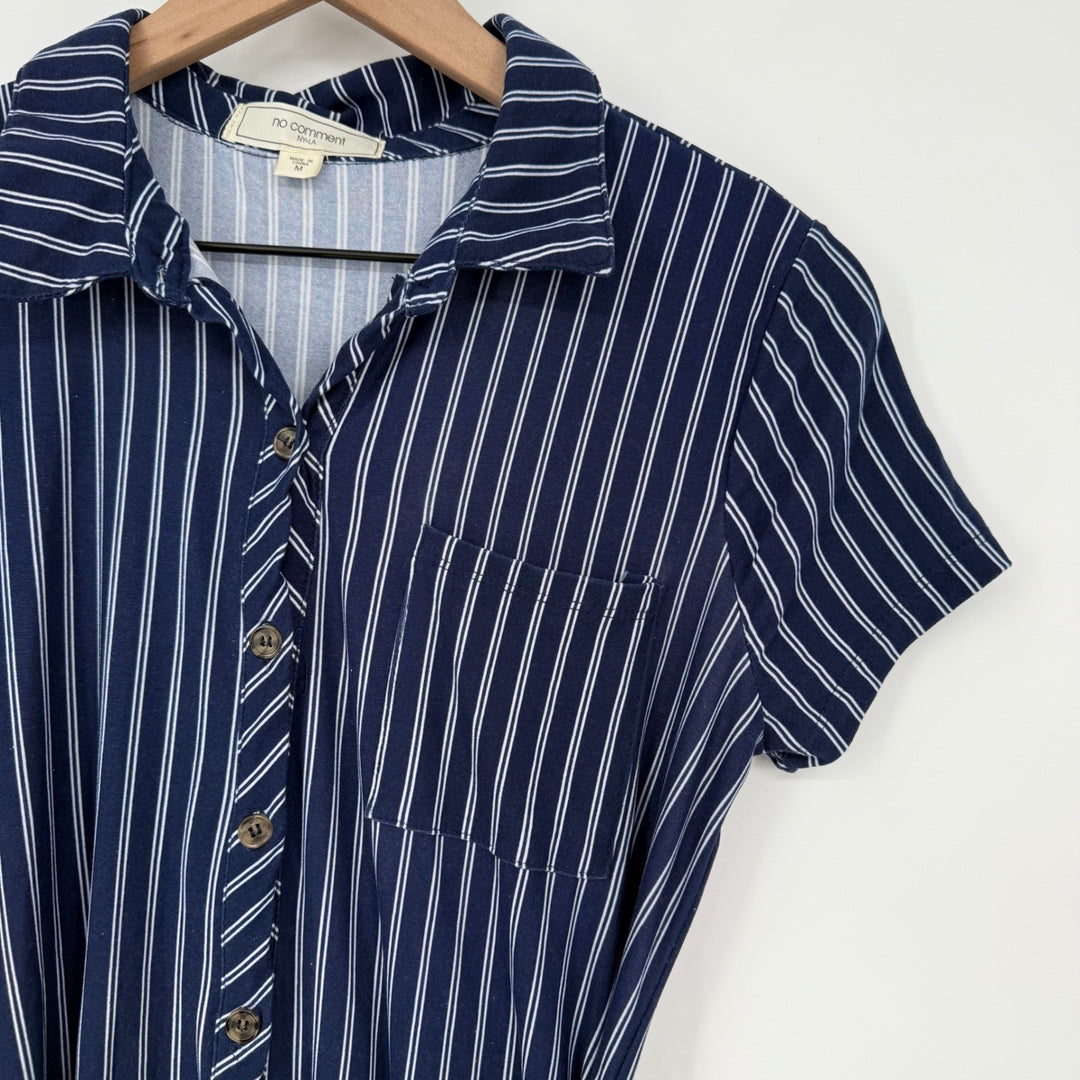 No Comment NYLA Striped Shirt Dress Brown Belt Short Sleeve Medium