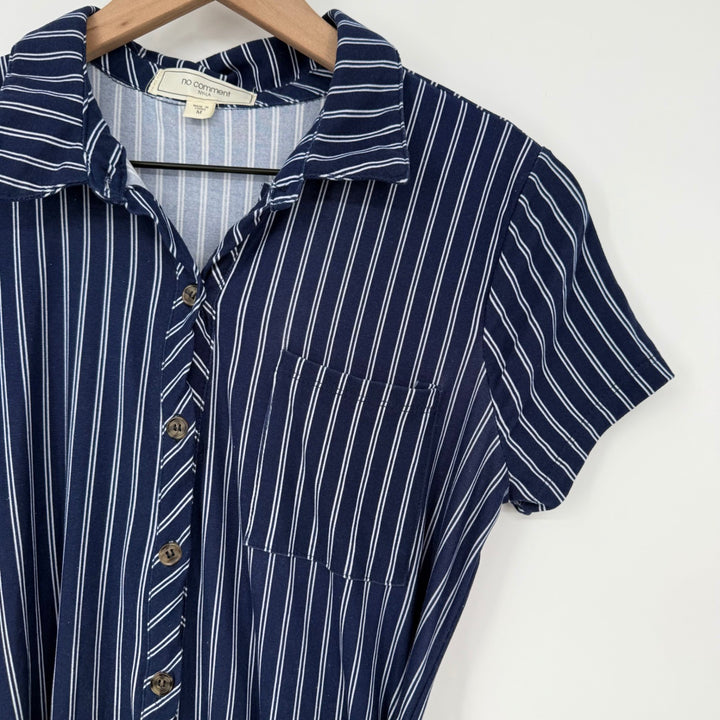 No Comment NYLA Striped Shirt Dress Brown Belt Short Sleeve Medium