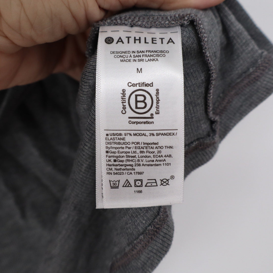 Athleta Womens Medium Gray Modal Short Sleeve High-Low Pleat Back Top