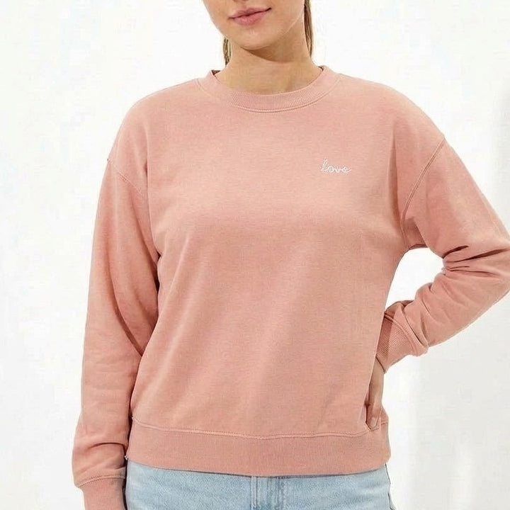 H&M Divided Sweatshirt Womens XL Pink Cotton Love Embroidered Crew Neck Pullover