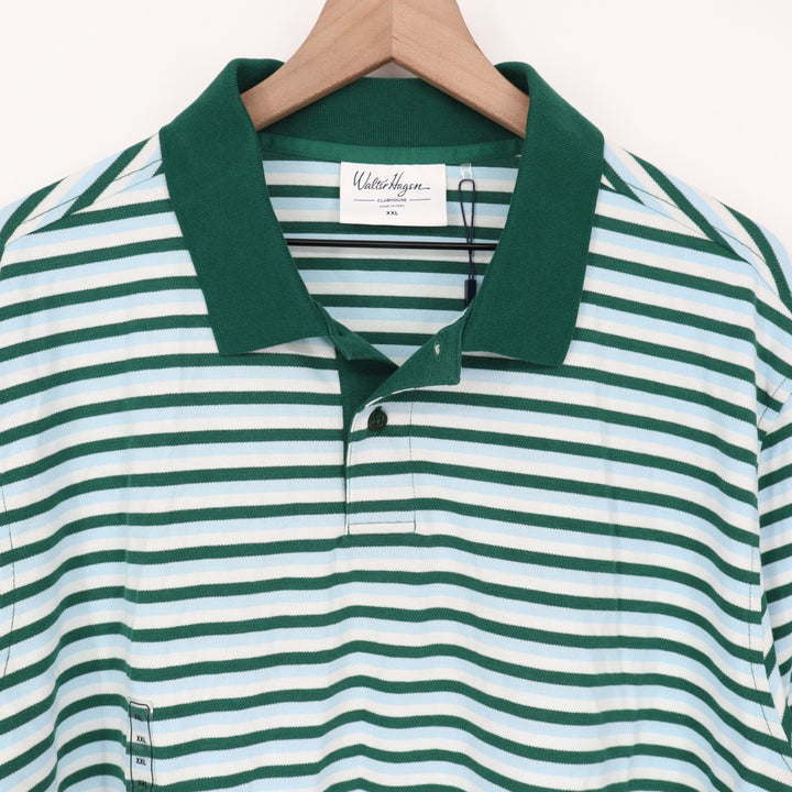 Walter Hagen Mens XXL Clubhouse Stripe Pique Polo Green Blue