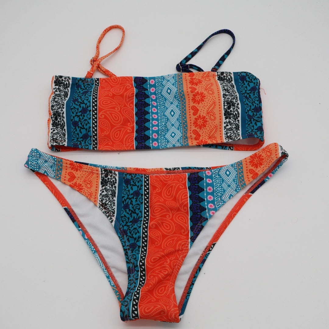 2 Piece Bikini Set Womens Small Multi Printed Stretch Spaghetti Straps Swimwear