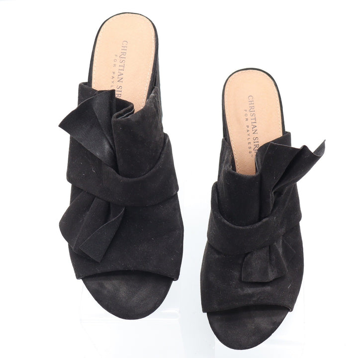 Christian Siriano for Payless Black Faux Suede Bow Mule Block Heels Womens 8.5
