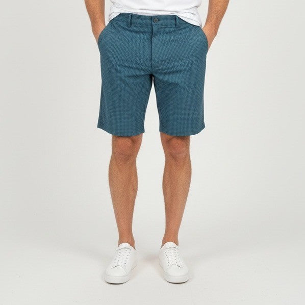 Greg Norman Sharkskin Performance Golf Shorts Mens Size 34 Teal Grid Pattern