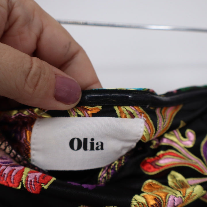 Olia Clothing VICI Ganni Jacquard Strapless Midi Dress Black Multi Floral Large