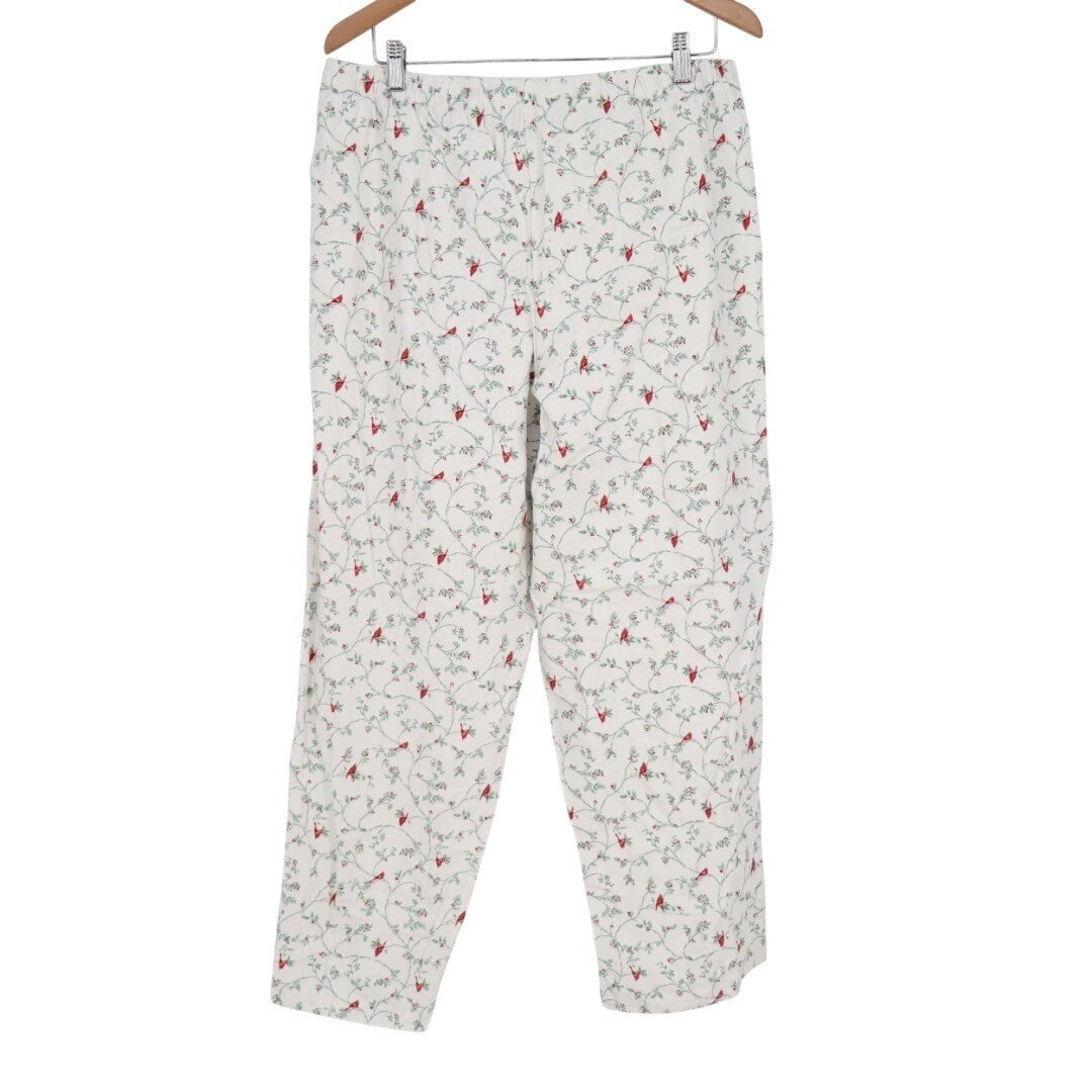 Charter Club Intimates Pajama Pants Women Large White Floral Cotton Straight Leg