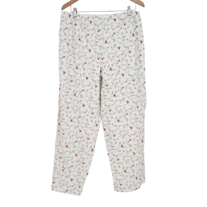 Charter Club Intimates Pajama Pants Women Large White Floral Cotton Straight Leg