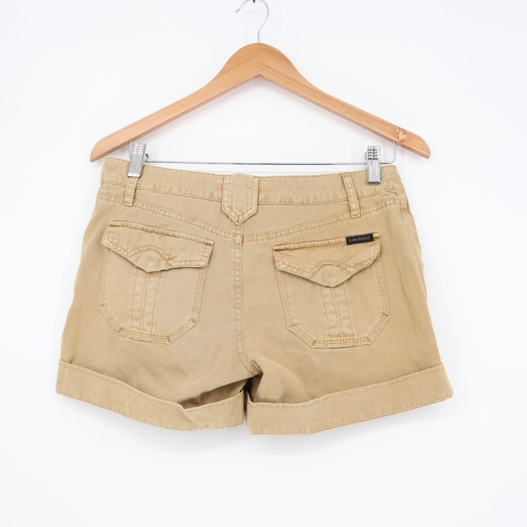 Sanctuary Classic Globe Trotter Shorts Womens 27 Khaki Denim 100% Cotton Cuffed