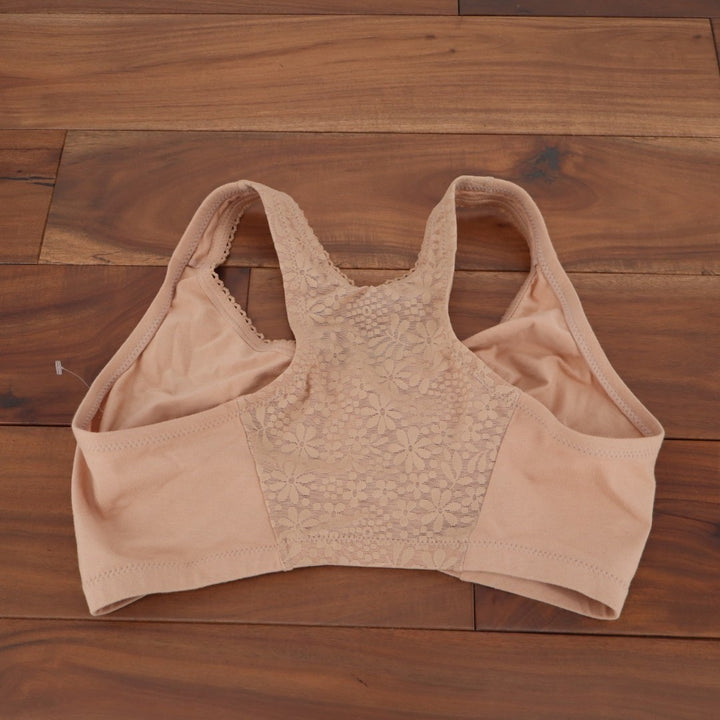 Glamorise Front-Closure Cotton T-Back Comfort Bra Womens 38DDF Nude Racerback