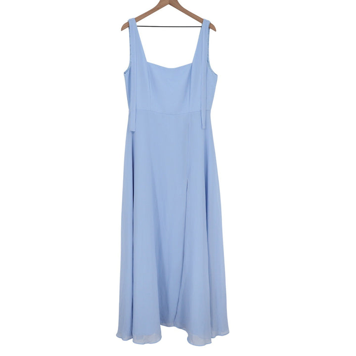 Lulus Light Blue Chiffon Square Neck Maxi Dress Sleeveless Side Slit Size XL