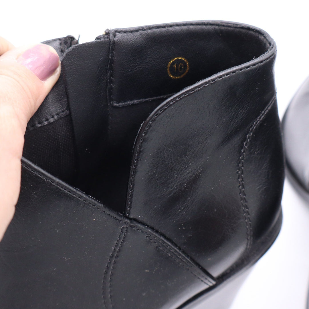 Womens Black Faux Leather Pointed Toe Block Heel Ankle Booties Side Zip Size 10