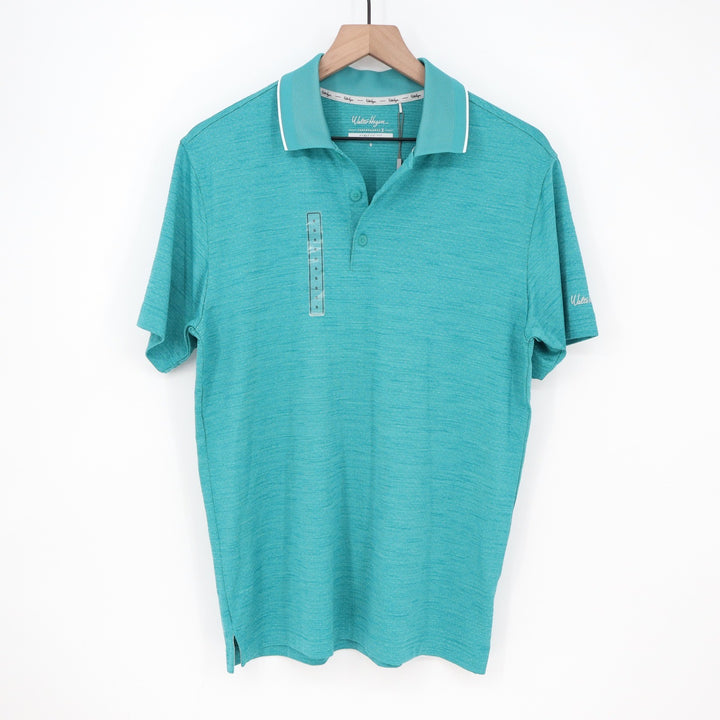 Walter Hagen Mens P11 Birdseye Athletic Fit Polo Dark Aqua Blue Heather Small