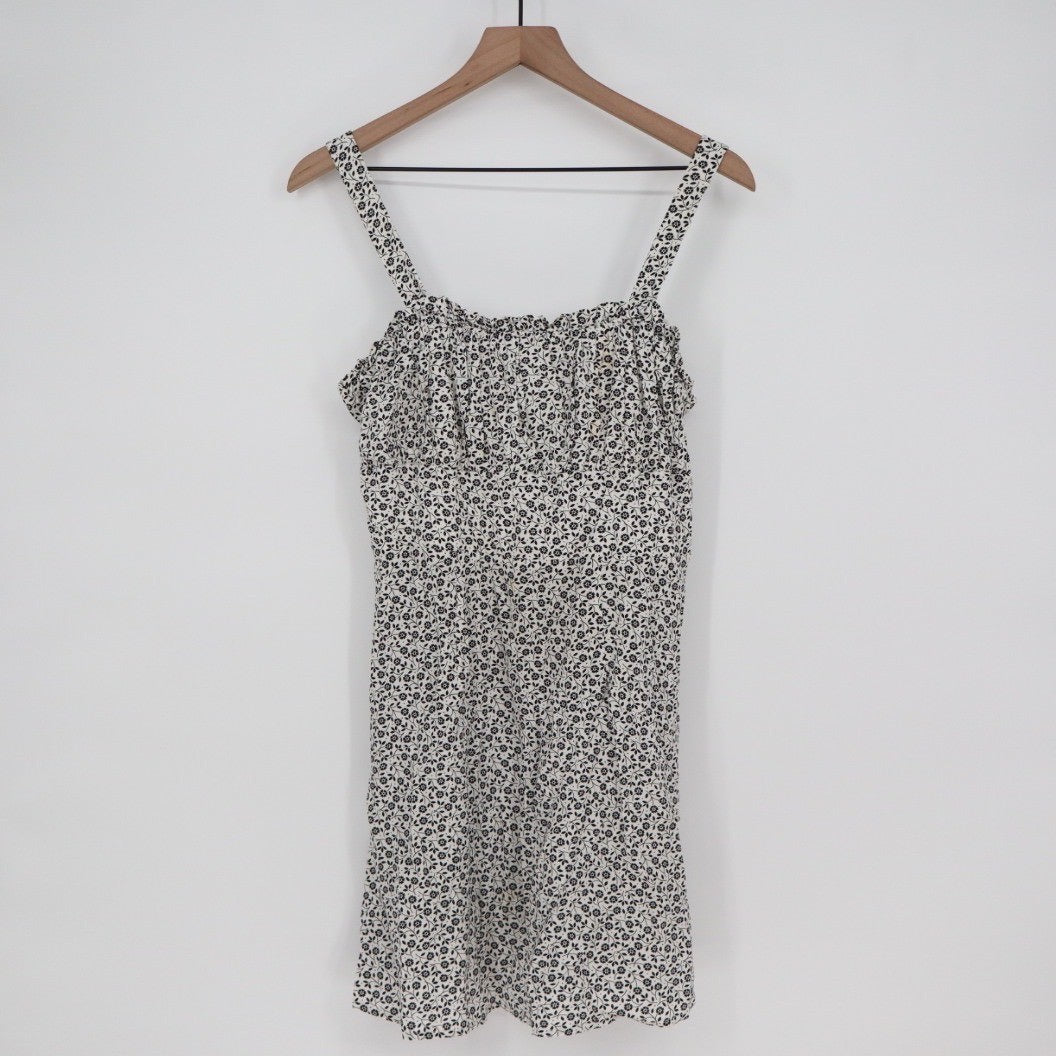 ROW A Floral Print Smocked Sundress Mini Dress Black White XL