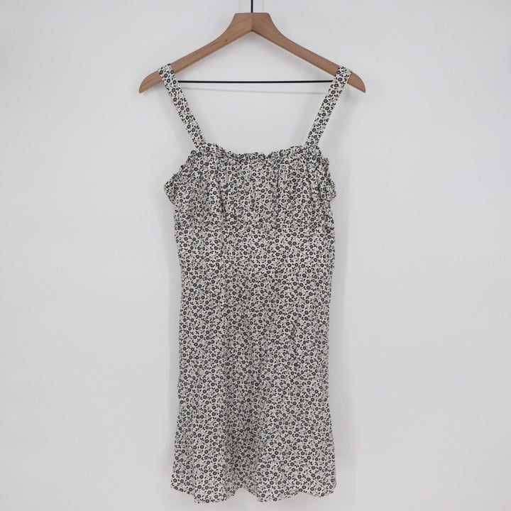 ROW A Floral Print Smocked Sundress Mini Dress Black White XL