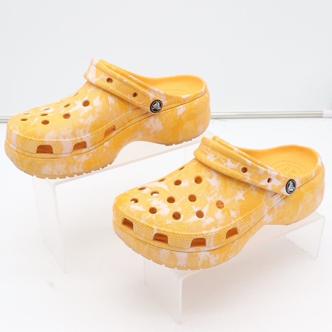 Crocs Classic Platform Clog Yellow White Marbled Womens Size 8 Slip On Sandals