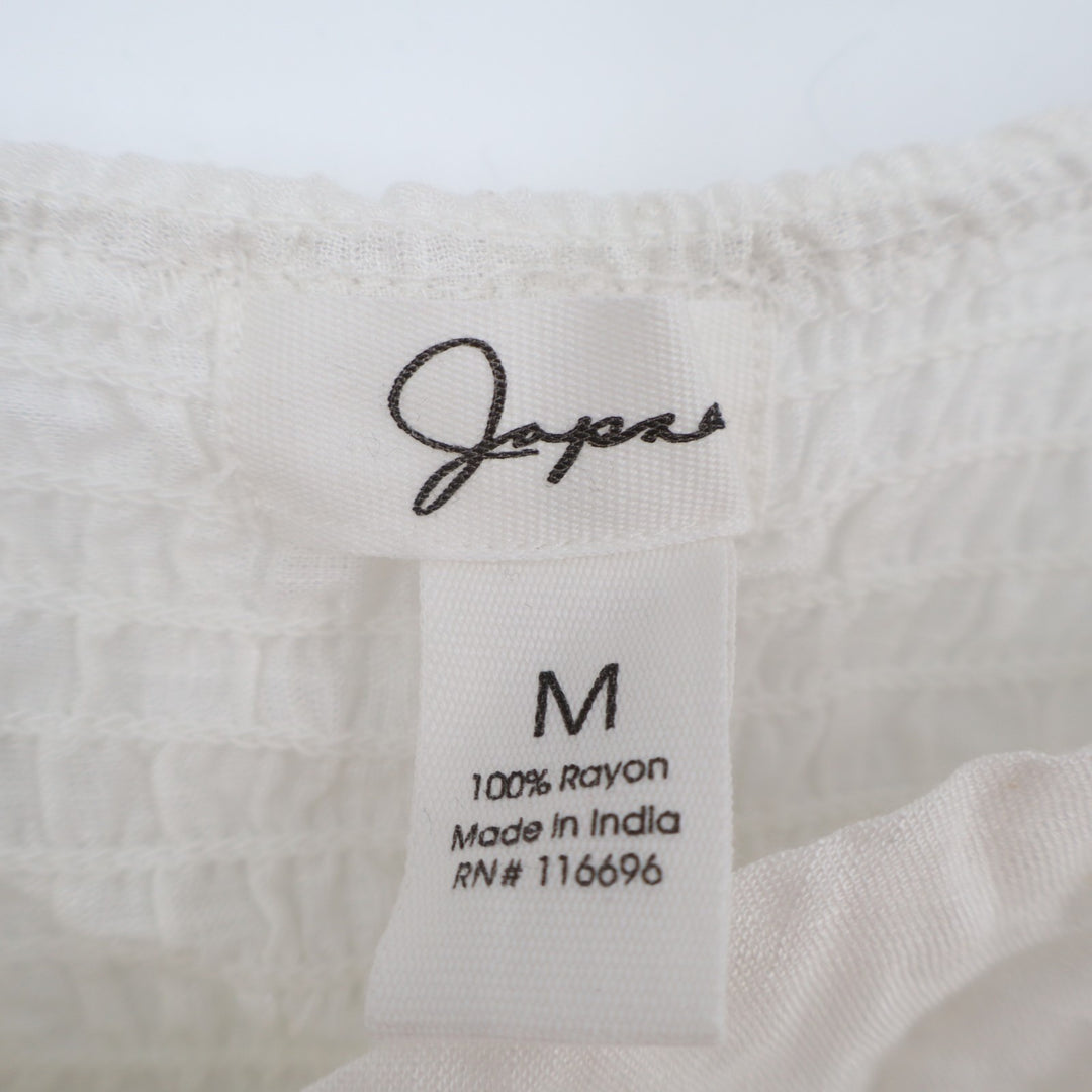 Japna Cropped Top Womens Medium White Smocked Back Cap Sleeve Tie-Front Detail