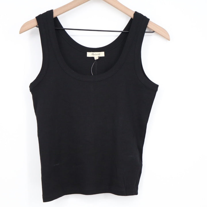 Madewell Crop Tank Top Womens Medium Black Cotton Ribbed Scoop Neck Street Wear