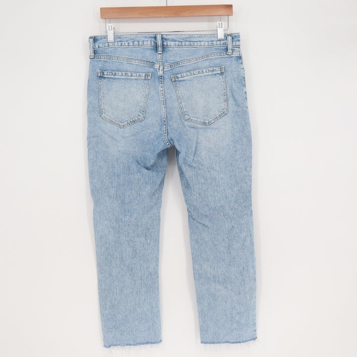 Old Navy Boyfriend Mid-Rise Distressed Light Wash Jeans Womens Size 8 Raw Hem