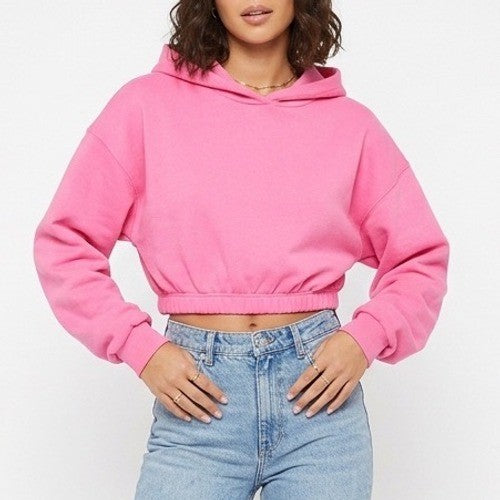 Naked Wardrobe Womens Pink Cropped Hoodie Sweatshirt Size S Hot Pink
