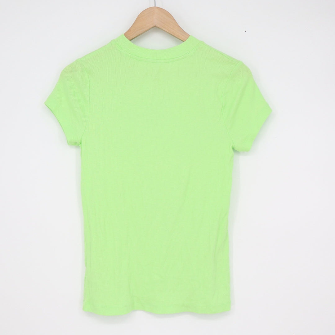 A New Day Neon Green Ribbed Short Sleeve Crew Neck T-Shirt Womens Medium