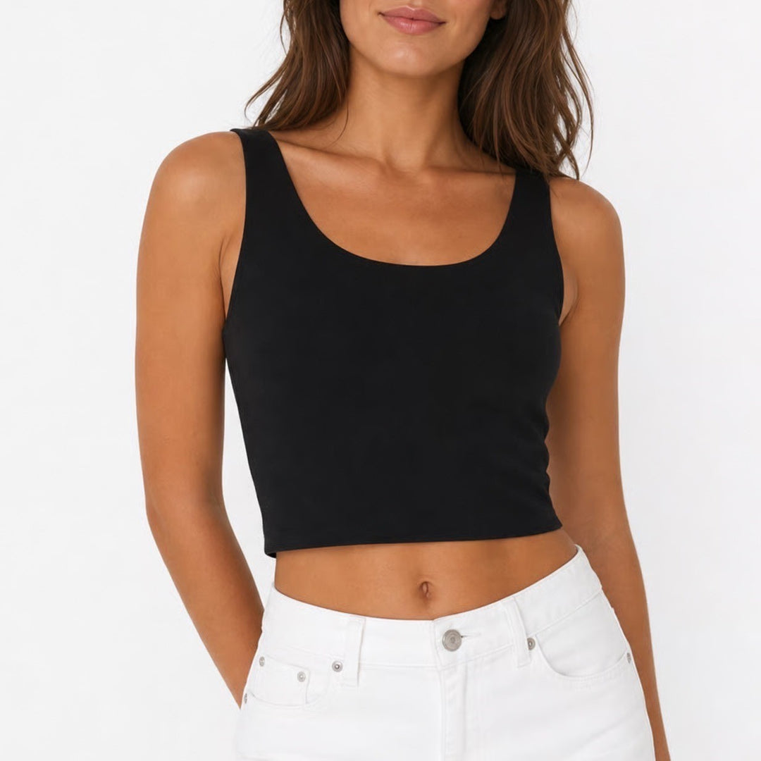DSG Womens Black Scoop Neck Cropped Athletic Tank Top Size L